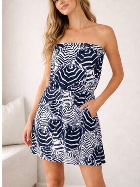 Lilly Pulitzer Atwood Strapless Dress Oh Cabana Boy Print Medium